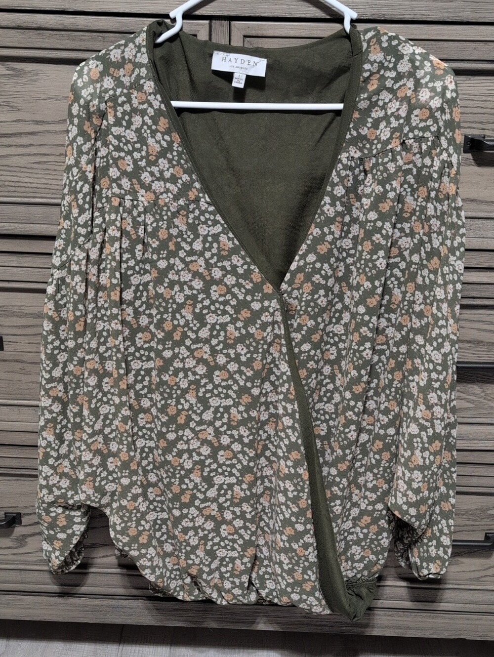 Hayden Olive Green Floral Wrap-Style Blouse
